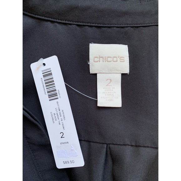 Chico’s Black Button Down Top Tunic Size 2 Medium NWT - Picture 7 of 7